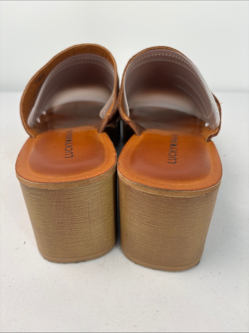 👟 Lucky Brand Tan soft leather Slide Mules with Block Heel - Picture 5 of 9